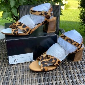 J.Crew lowblock calfhair sandal, 8.5 NEW never worn